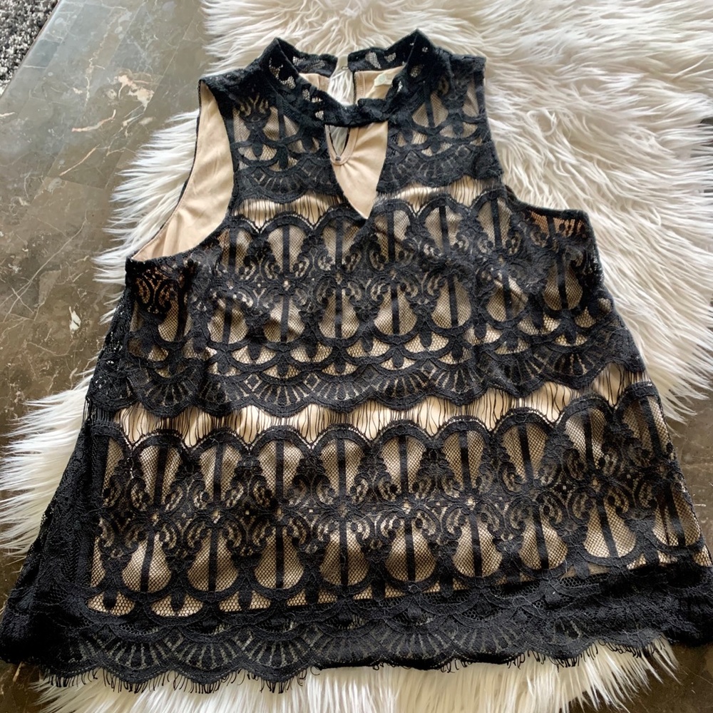 Love Fire lace layered illusion mock top
